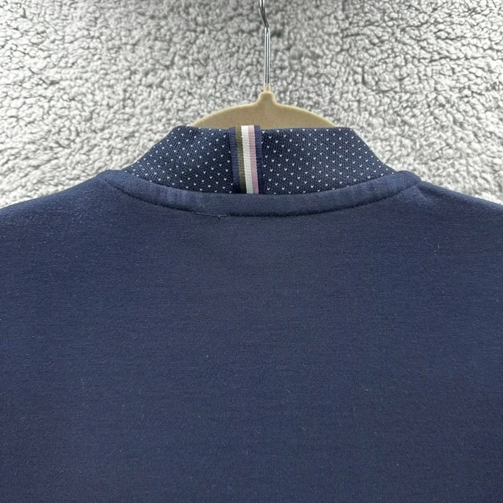 Ted Baker London Mens Large Navy Blue Full Zip Bomber Jacket Leaf Lining Comfort